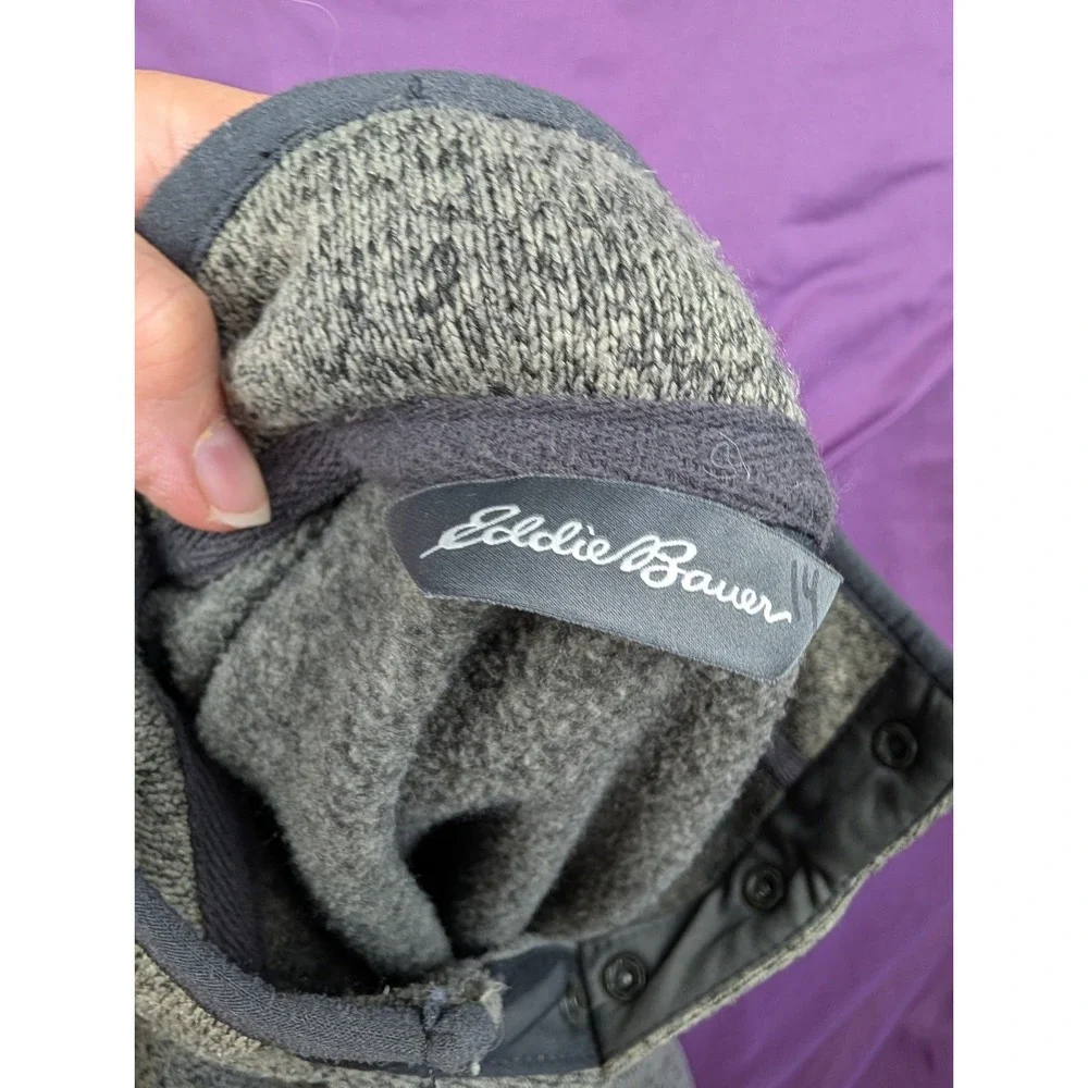 Eddie Bauer Mens Fleece Sweater M Snap Button 1/4 Zip Pullover Heather Charcoal